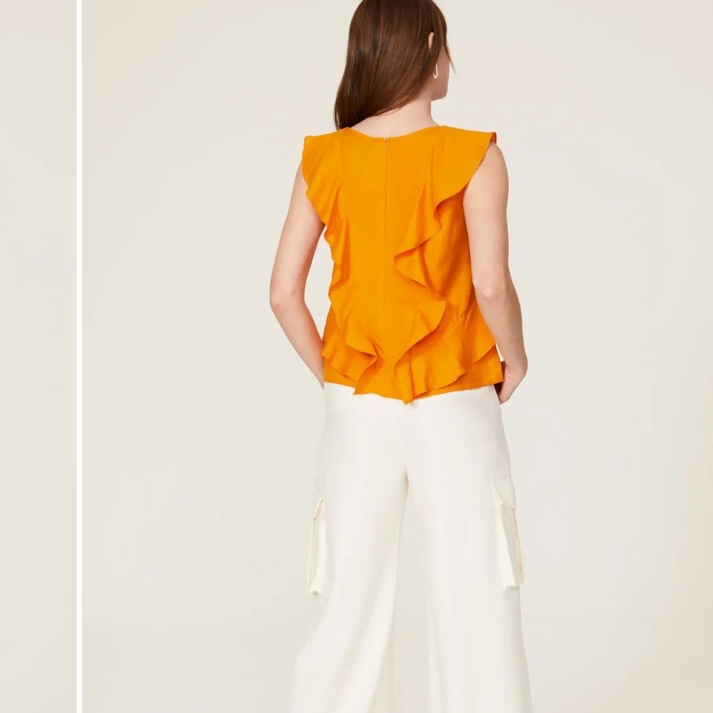 215. Marissa Webb Ditsy Ruffle Top Orange Size 8 - Picture 3 of 14